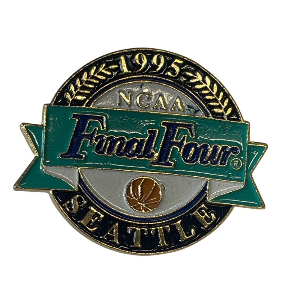 NCAA Final Four 1995 Seattle Basketball Enamel Lapel Hat Tie Pin Gold Vintage